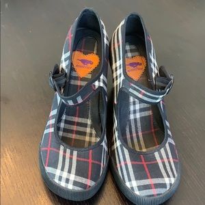 Rocket dog black plaid Mary Jane wedge shoes